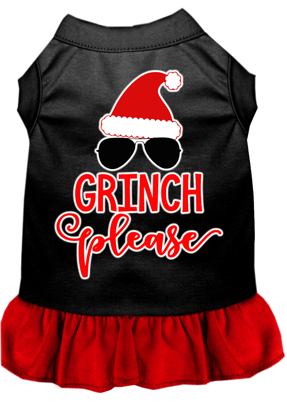 Grinch Please Screen Print Dog Dress Black with Red Sm